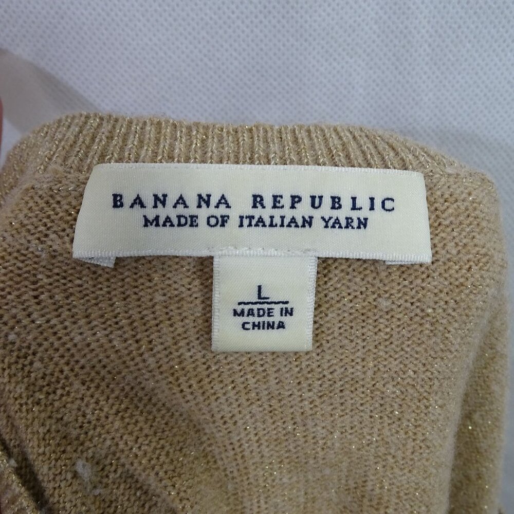 Banana Republic Gold Metallic Long Sleeve Sweater Women Size L With Side Ruching - Picture 4 of 11